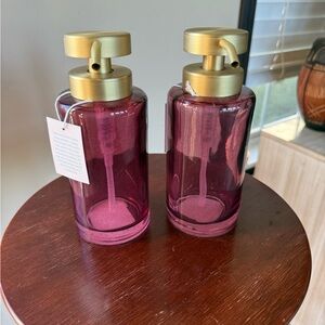 2 for $30 sale: NWT Martha Stewart 2 pink glass soap dispenser gold brass tops.